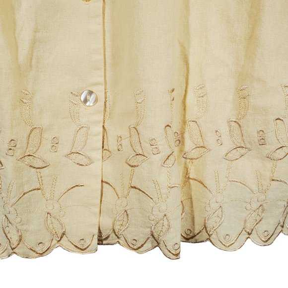 3pc Pant Set Pastel Yellow Linen Blend Casual-Suit Embroidered Floral VTG 90s - Picture 3 of 12